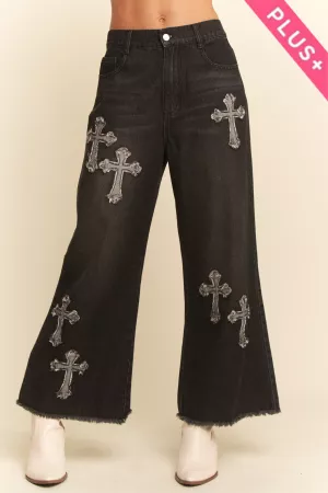 wholesale clothing plus washed denim antique opening leg long pants davi & dani