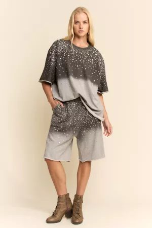 wholesale clothing rhinestone ombre sweatshirt and shorts set davi & dani