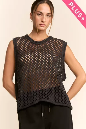 wholesale clothing plus fishnet open-knit crew neck sweater vest davi & dani