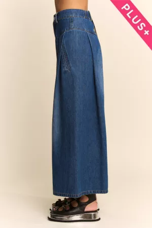 wholesale clothing plus high waisted front slit wide leg denim pants davi & dani