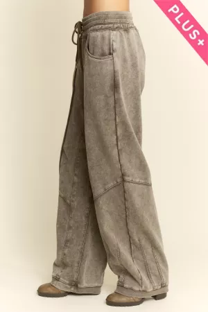 wholesale clothing plus washed french terry contrast barrel pants davi & dani