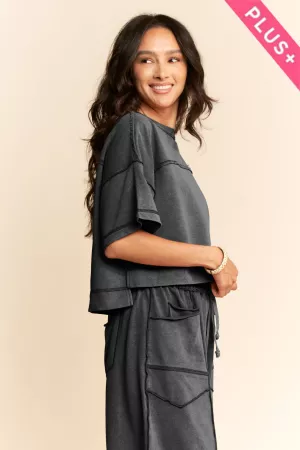 wholesale clothing plus mineral washed exposed barrel pants set davi & dani