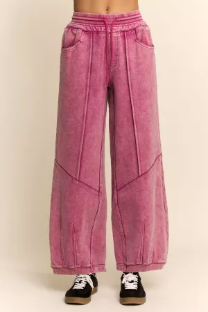 wholesale clothing washed french terry contrast waist barrel pants davi & dani