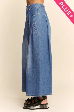 wholesale clothing plus high waisted front slit wide leg denim pants davi & dani