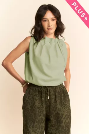 wholesale clothing plus solid sleeveless cowl neck tie detail top davi & dani