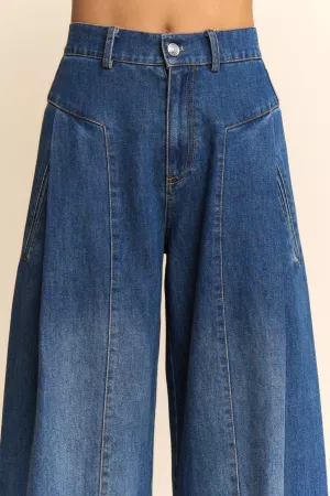 wholesale clothing high waisted front slit wide leg denim pants davi & dani