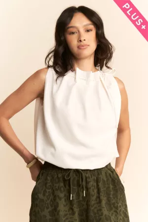 wholesale clothing plus solid sleeveless cowl neck tie detail top davi & dani