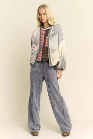 wholesale clothing washed french terry contrast waist barrel pants davi & dani