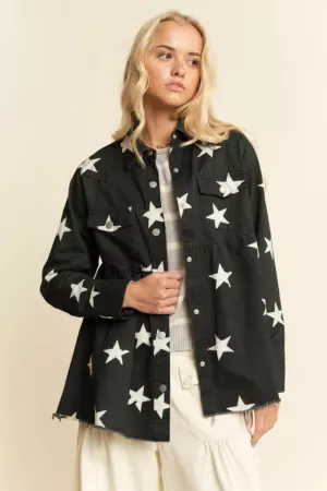 wholesale clothing this star printed baby doll front snap jacket davi & dani