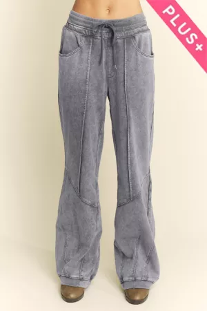 wholesale clothing plus washed french terry contrast barrel pants davi & dani