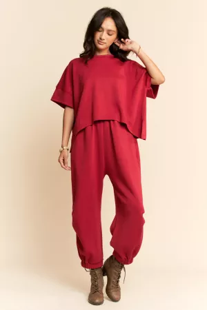 wholesale clothing solid flowy top with elastic waist band pants set davi & dani
