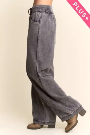 wholesale clothing plus washed french terry contrast barrel pants davi & dani