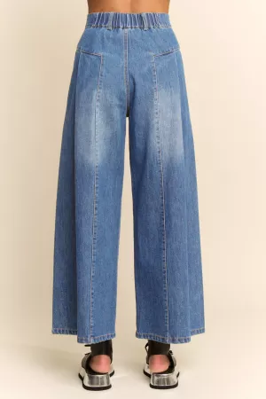 wholesale clothing high waisted front slit wide leg denim pants davi & dani
