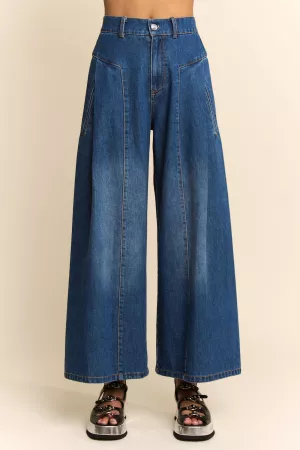 wholesale clothing high waisted front slit wide leg denim pants davi & dani