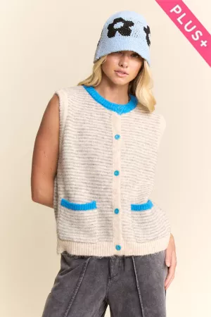wholesale clothing plus striped button-front crewneck sweater vest davi & dani