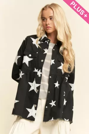 wholesale clothing plus star printed baby doll front snap jacket davi & dani