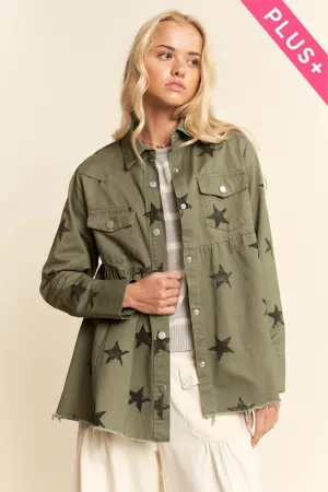 wholesale clothing plus star printed baby doll front snap jacket davi & dani