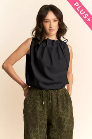 wholesale clothing plus solid sleeveless cowl neck tie detail top davi & dani