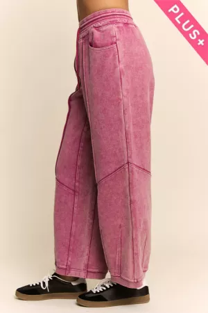 wholesale clothing plus washed french terry contrast barrel pants davi & dani