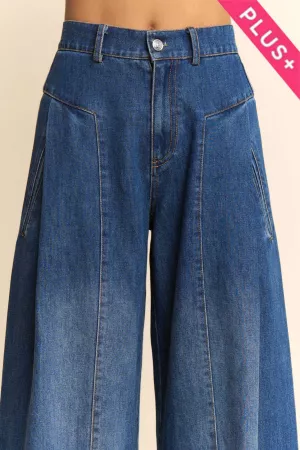 wholesale clothing plus high waisted front slit wide leg denim pants davi & dani