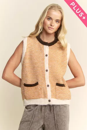 wholesale clothing plus striped button-front crewneck sweater vest davi & dani