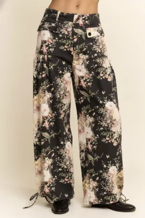 wholesale clothing floral printed denim wide mid high waist pant davi & dani