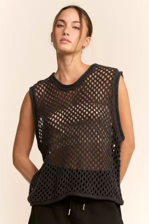 wholesale clothing fishnet open-knit crew neck sweater vest davi & dani