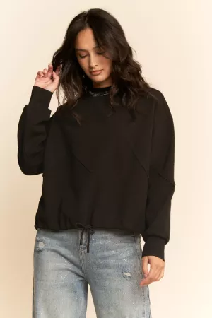 wholesale clothing zigzag-panel drawstring-hem sweatshirt davi & dani