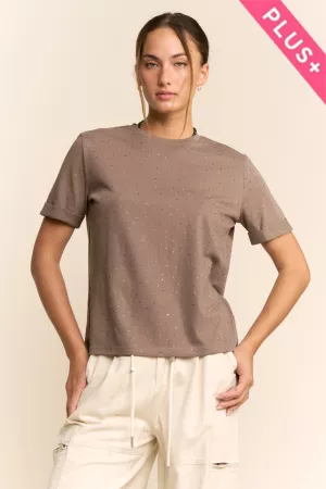 wholesale clothing plus rhinestone embellished relaxed crew neck tee davi & dani
