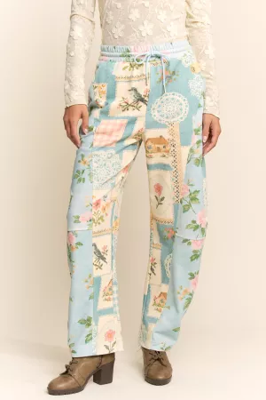 wholesale clothing vintage floral patchwork drawstring relaxed pants davi & dani