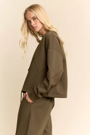 wholesale clothing zigzag-panel drawstring-hem sweatshirt davi & dani