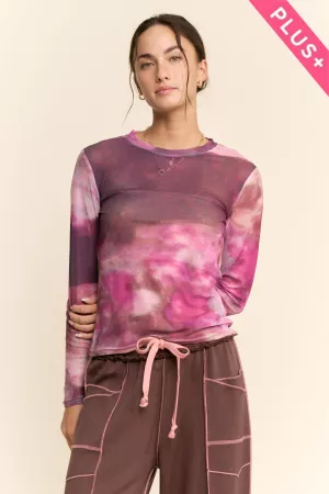 wholesale clothing plus mesh layering longsleeve top round neckline davi & dani