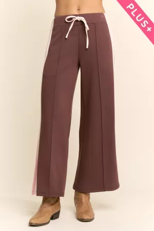 wholesale clothing plus wide leg track pant stripes drawstring waist davi & dani