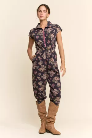 wholesale clothing printed scuba zipper front jumpsuit davi & dani