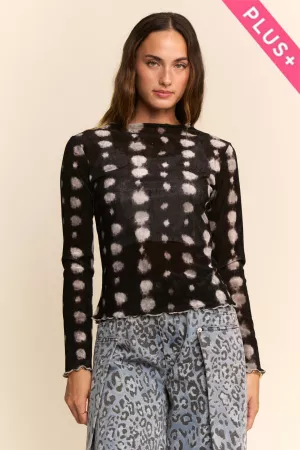 wholesale clothing plus mesh tie dye long sleeve top davi & dani