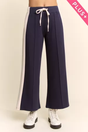 wholesale clothing plus wide leg track pant stripes drawstring waist davi & dani