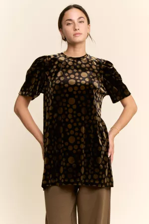 wholesale clothing polka dot velvet short sleeve top puffed sleeves davi & dani