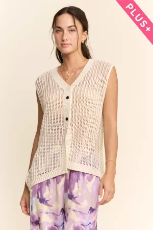 wholesale clothing plus open knit v-neck button front sweater vest davi & dani