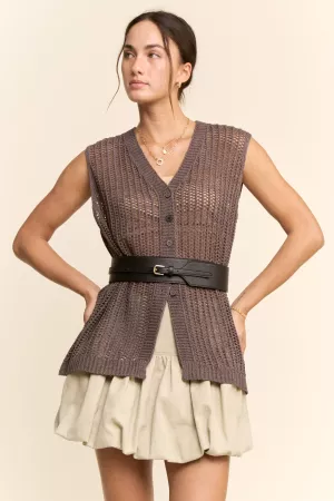 wholesale clothing open knit v-neck button front sweater vest davi & dani