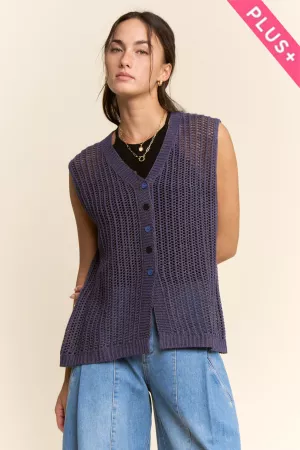 wholesale clothing plus open knit v-neck button front sweater vest davi & dani