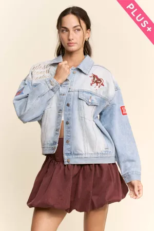 wholesale clothing plus embroidered western denim trucker jacket davi & dani