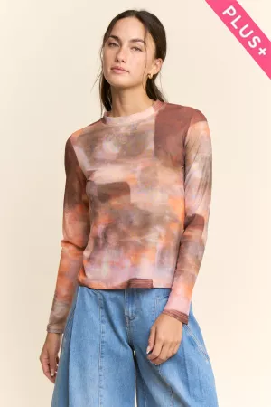 wholesale clothing plus mesh layering longsleeve top round neckline davi & dani