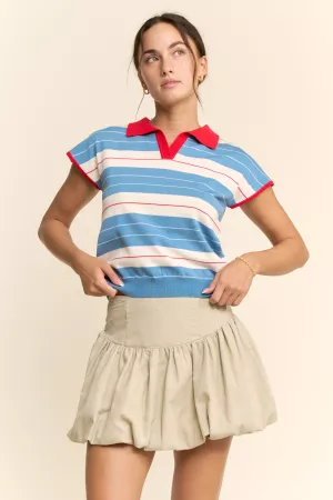 wholesale clothing striped polo-style top contrast collar davi & dani
