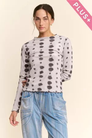 wholesale clothing plus mesh tie dye long sleeve top davi & dani