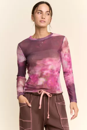 wholesale clothing mesh layering longsleeve top round neckline davi & dani