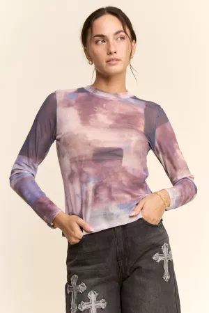 wholesale clothing mesh layering longsleeve top round neckline davi & dani