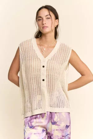 wholesale clothing open knit v-neck button front sweater vest davi & dani