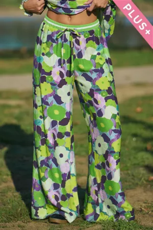 wholesale clothing plus floral print wide leg pants drawstring waist davi & dani
