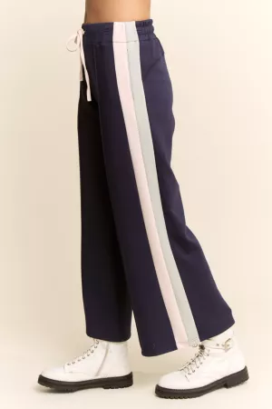 wholesale clothing wide leg track pant side stripes drawstring waist davi & dani