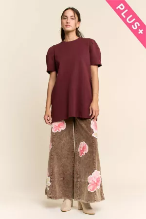 wholesale clothing plus short sleeve puff shoulder top davi & dani